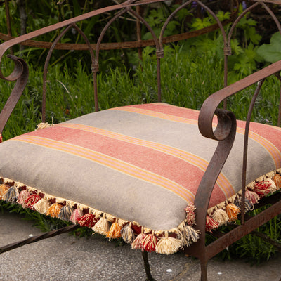 Jodhpur Stripe Cotton Large Seat Cushion with Tassels