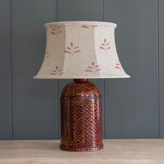 Hand Painted Indian Red & Gold Tea Caddy Lamp Base