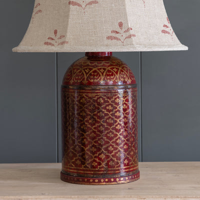 Hand Painted Indian Red &amp; Gold Tea Caddy Lamp Base