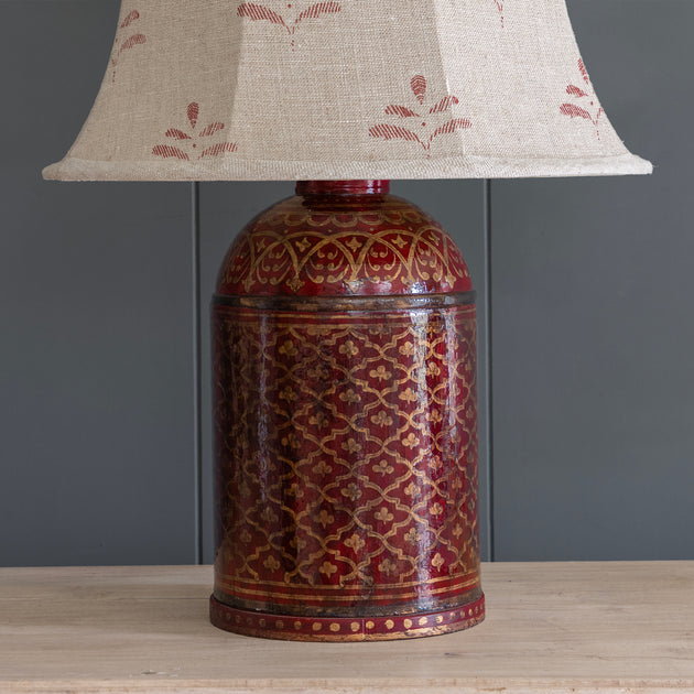 Hand Painted Indian Red & Gold Tea Caddy Lamp Base