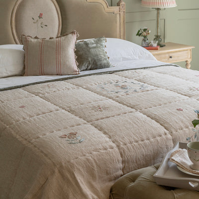Smokey Blue Embroidered Fritillary Quilt