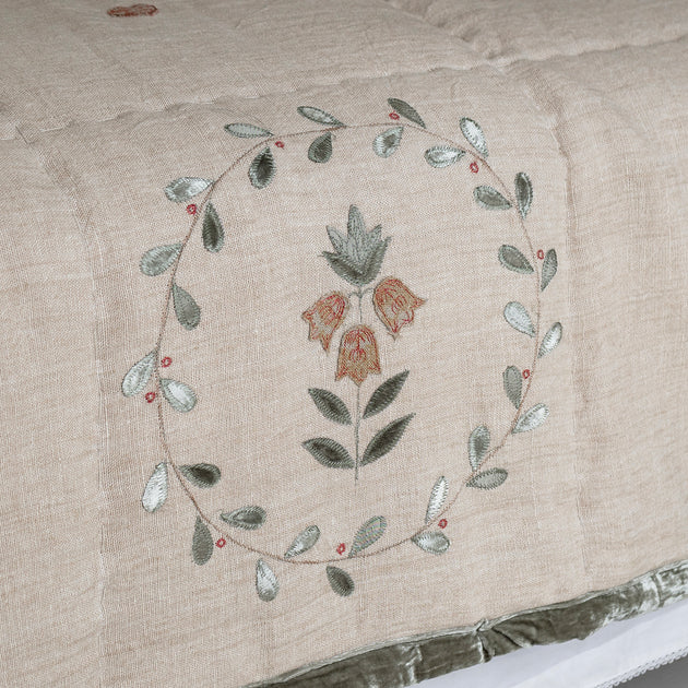 Smokey Blue Embroidered Fritillary Quilt