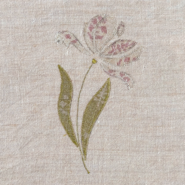 Parrot Tulips Embroidered Rustic Linen 3m Panel - 152