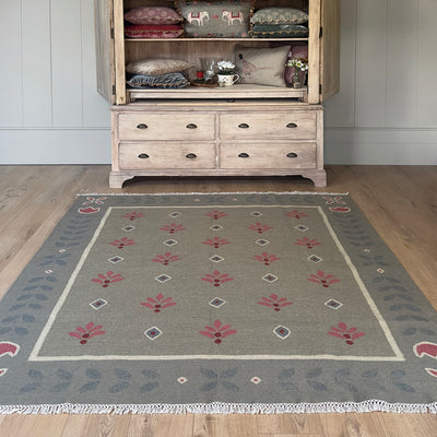 Sample Wool Kilim - Smokey Blue Sikhara - Medium