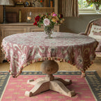 Rose Natasha Rustic linen Tablecloth/Bridge Cloth - Tassels