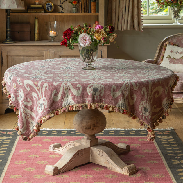 Rose Natasha Rustic linen Tablecloth/Bridge Cloth - Tassels