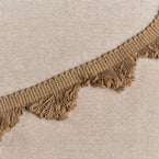 Close up view of the Beech fan edge trim on natural linen