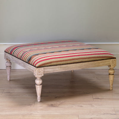 Carved Square Kilim Footstool - Biarritz