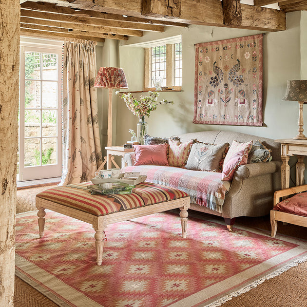 Carved Rectangular Kilim Footstool - Biarritz