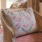 Bird in Daisy Tree Embroidered Linen Cushion