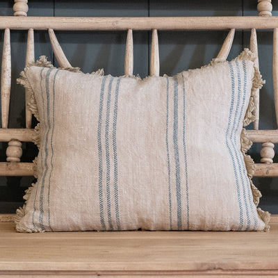 Summer Blue Hartford Stripe Rustic Linen Cushion