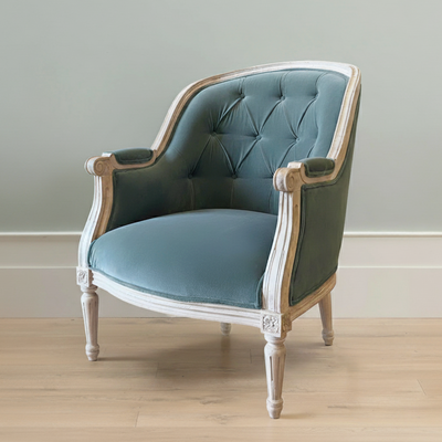 Large Buttoned Deep Blue Velvet Library Chair