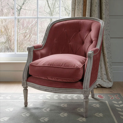 Large Buttoned Rusty Rose Velvet Library Chair