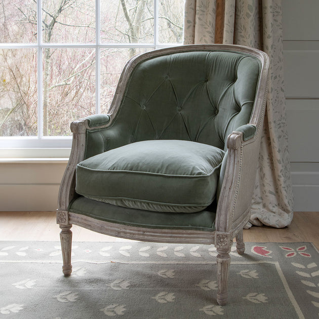 Large Buttoned Velvet Library Chair