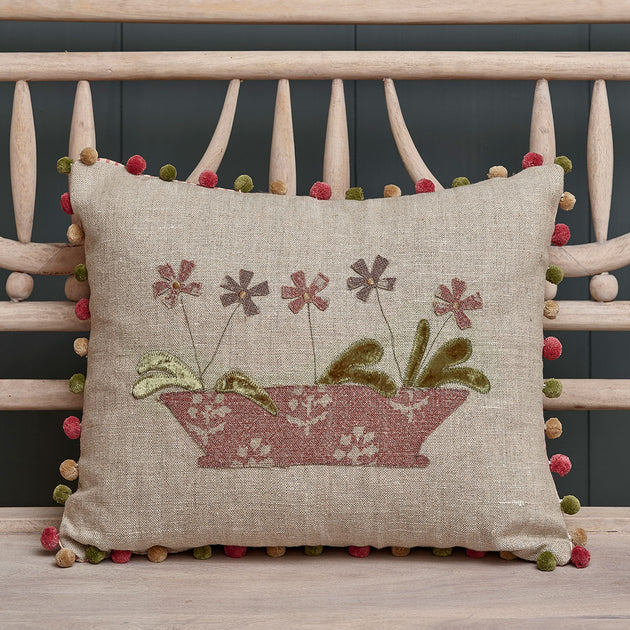 Flower Pot Rustic Linen Cushion