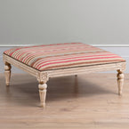 Carved Square Kilim Footstool