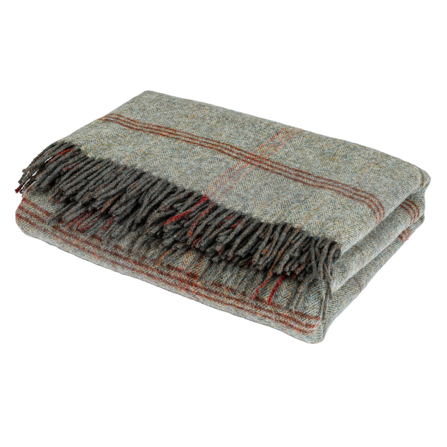 Celadon Blue Tartan Shetland Wool Throw