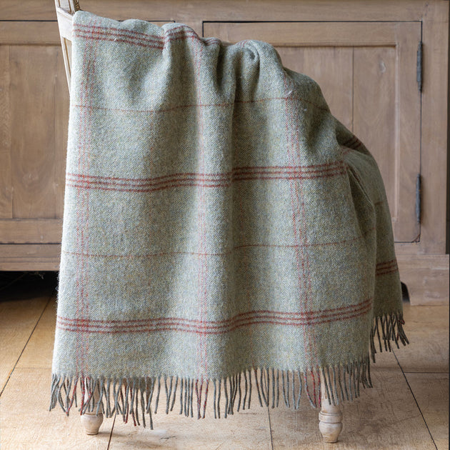 Celadon Blue Tartan Shetland Wool Throw