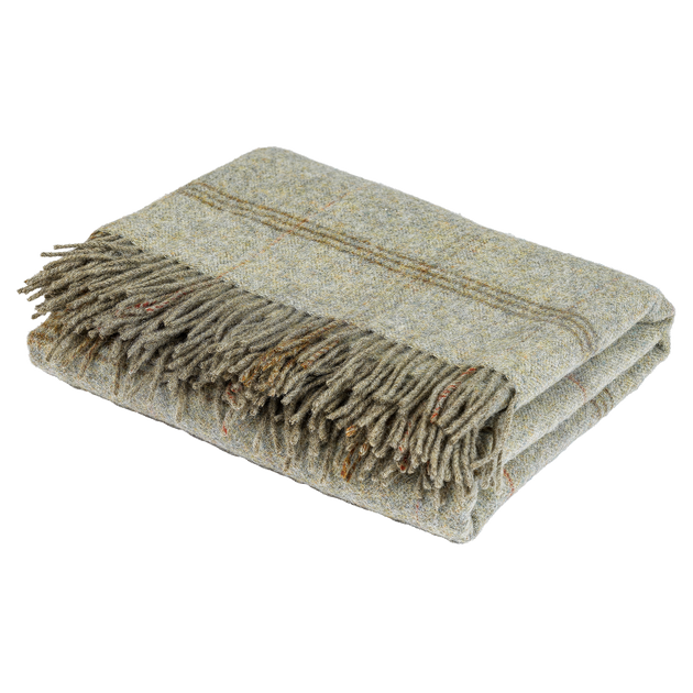 Celadon Green Tartan Shetland Wool Throw