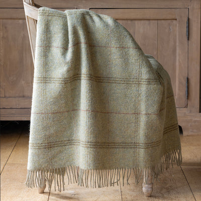 Celadon Green Tartan Shetland Wool Throw