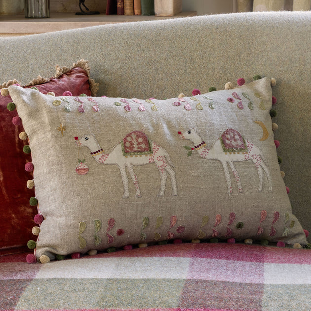 Appliqué Christmas Camel Linen Cushion
