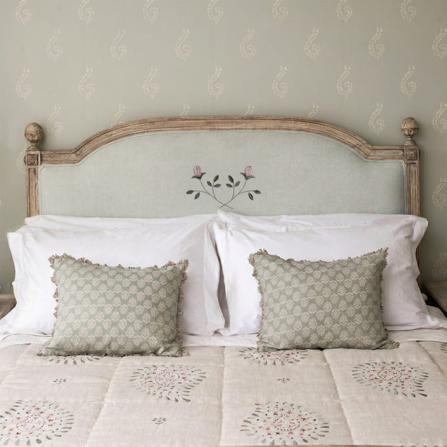 Upholstered Bed – King Size - Embroidered Sea Cotton Crossed Rose