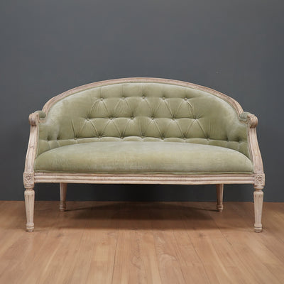 Smokey Green Velvet Buttoned Loveseat