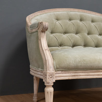 Smokey Green Velvet Buttoned Loveseat