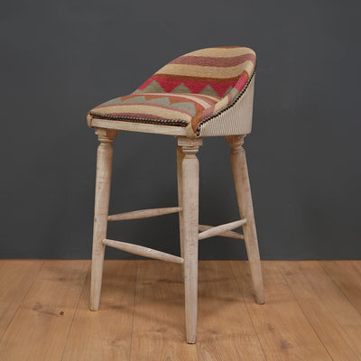 Blue Biarritz Kilim Upholstered Bar Stool