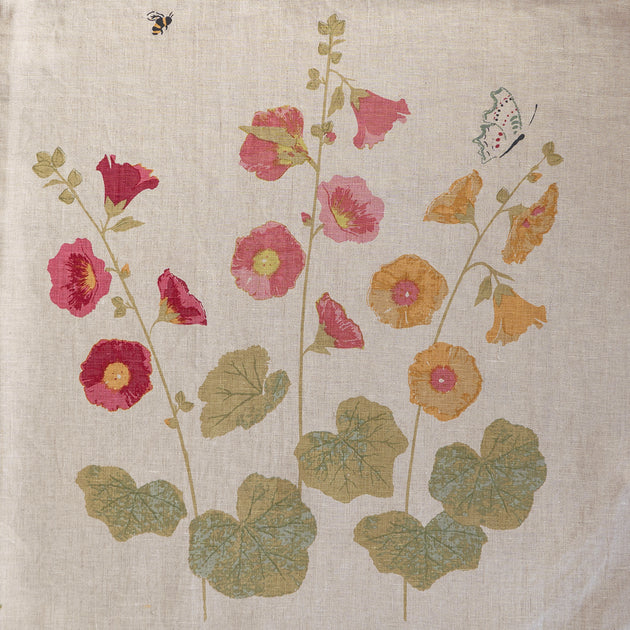 Hand-printed Hollyhocks Linen – 301