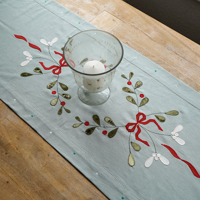 Duck Egg Ribbon &amp; Mistletoe Christmas Centrepiece