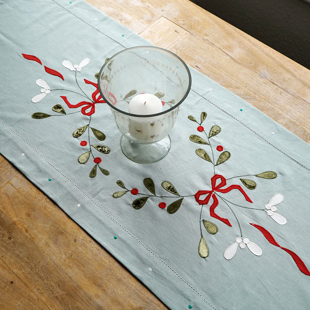Duck Egg Ribbon & Mistletoe Christmas Centrepiece
