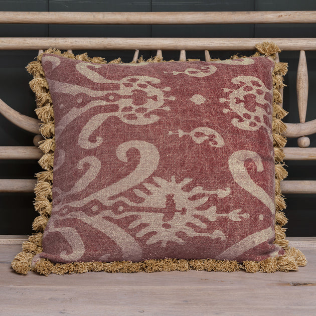Damson Sacha Rustic Linen Cushion with Tassels