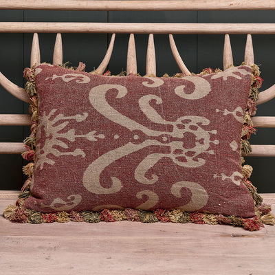 Damson Sacha Rustic Linen Cushion with Tassels
