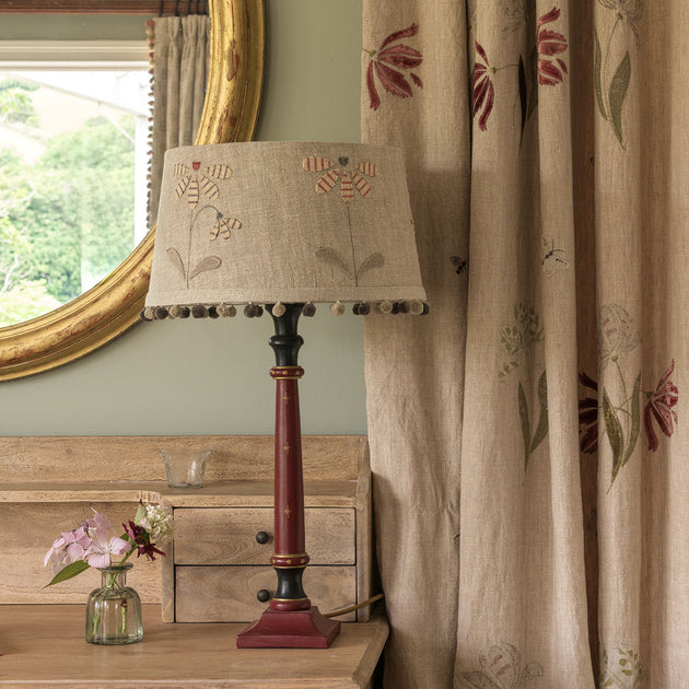 Embroidered Rustic Linen Echinaceas Lampshade