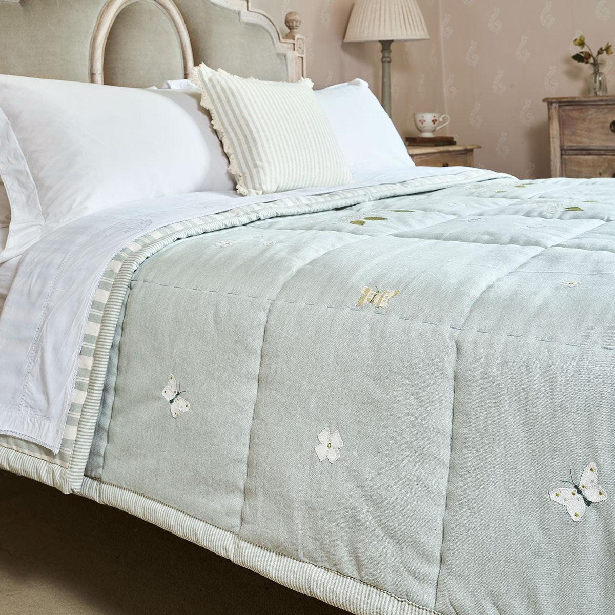 Duck Egg Hydrangea Cotton Quilt