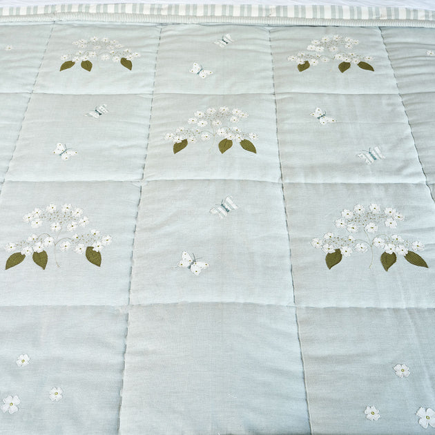 Duck Egg Hydrangea Cotton Quilt - Super King