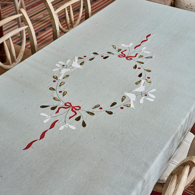 Duckegg Ribbon & Mistletoe Tablecloth - Large