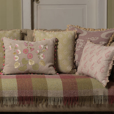 Dusky Mauve Sacha Rustic Linen Cushion with Tassels