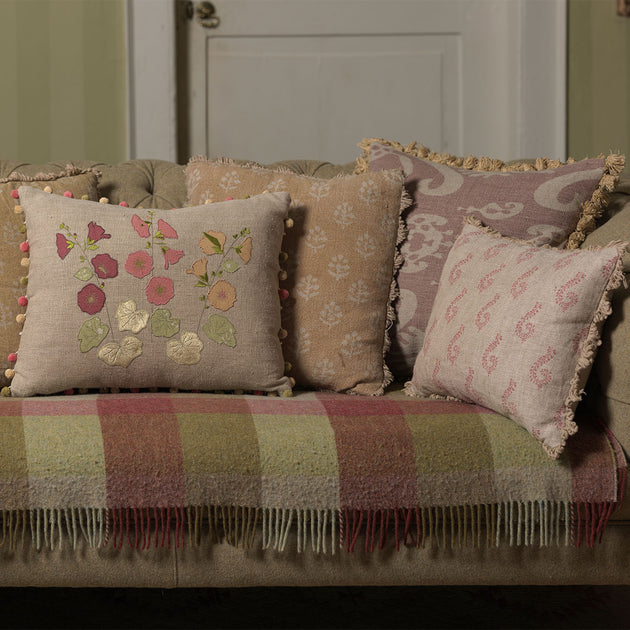 Dusky Mauve Sacha Rustic Linen Cushion with Tassels