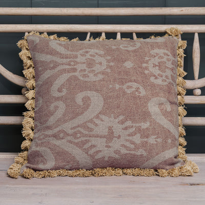 Dusky Mauve Sacha Rustic Linen Cushion with Tassels