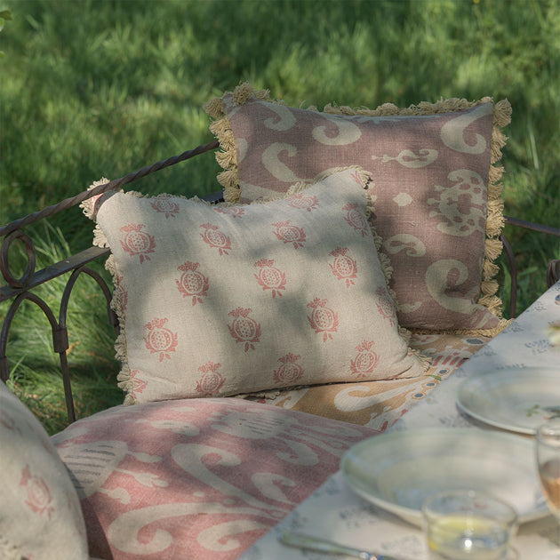 Red Pomegranate Rustic Linen Cushion