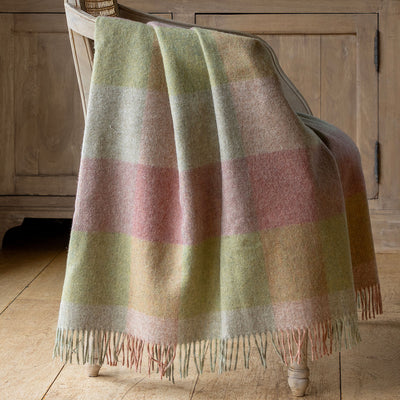 Dusky Pink Olive Harlequin Shetland Throw