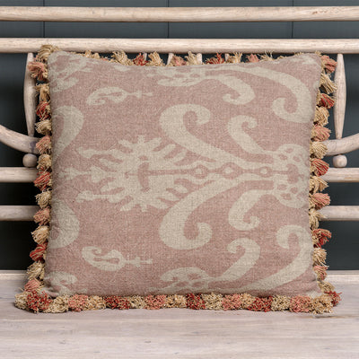 Dusky Pink Sacha Rustic Linen Cushion with Tassels