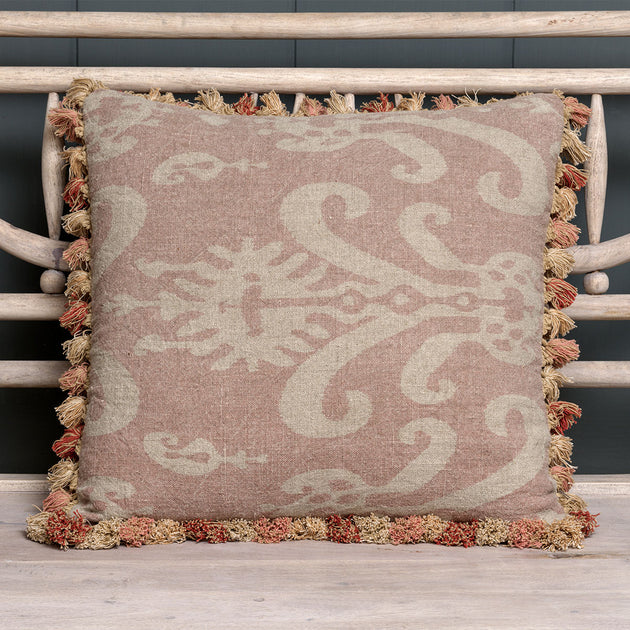 Dusky Pink Sacha Rustic Linen Cushion with Tassels