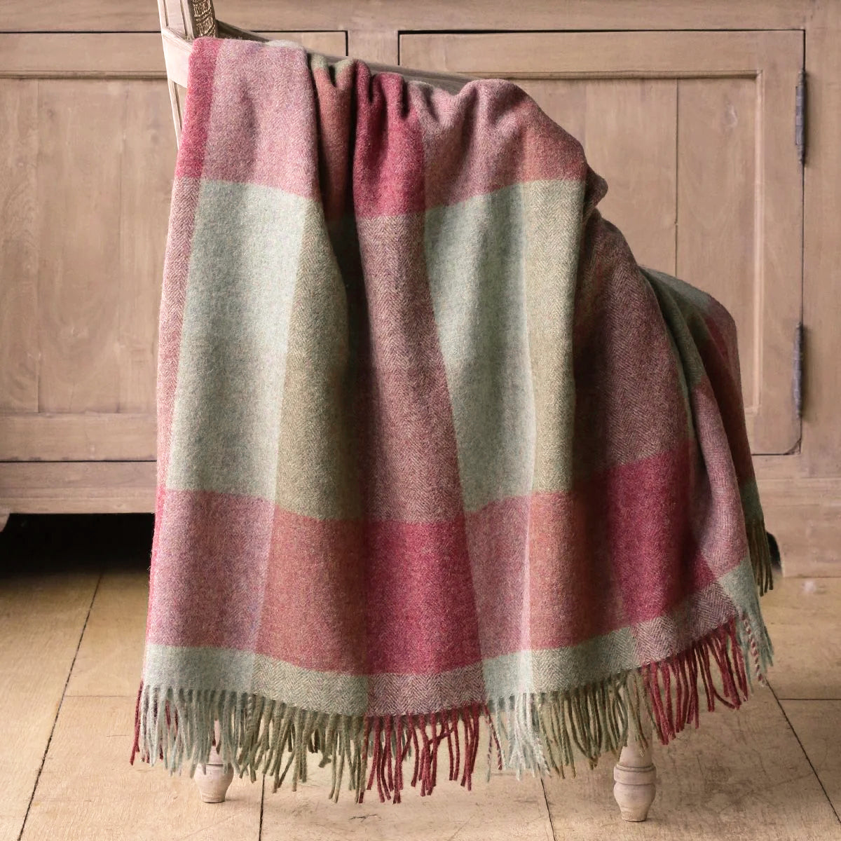 Dusky Rose Celadon Harlequin Shetland Wool Throw
