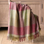 Dusky Rose Sage Harlequin Shetland Wool Throw - Large