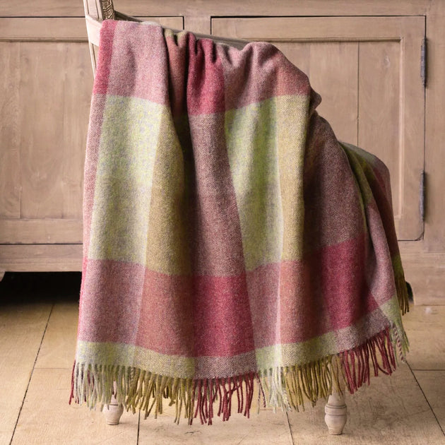 Dusky Rose Sage Harlequin Shetland Wool Throw - Large