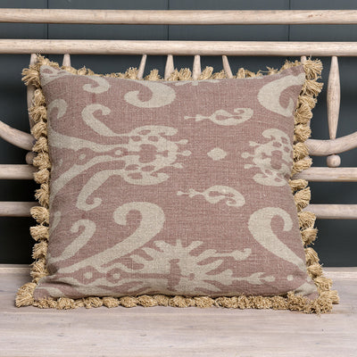 Dusky Mauve Sacha Rustic Linen Cushion with Tassels