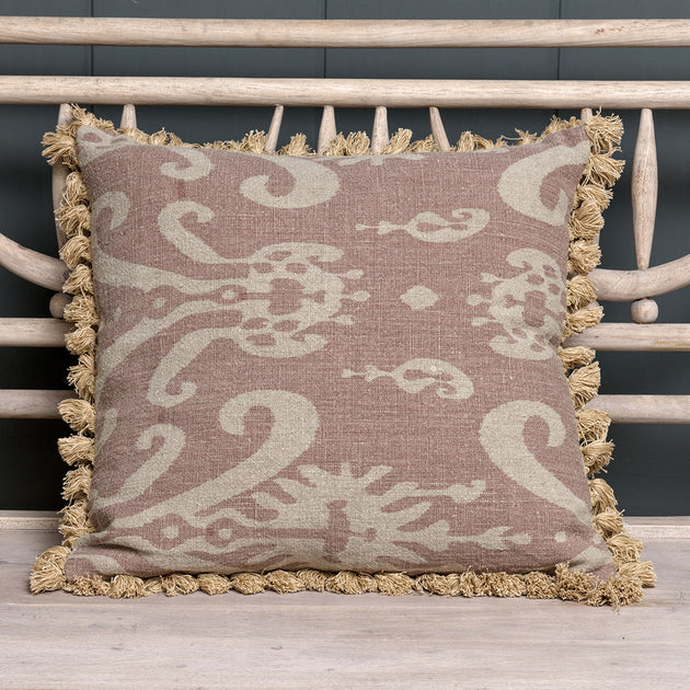 Dusky Mauve Sacha Rustic Linen Cushion with Tassels